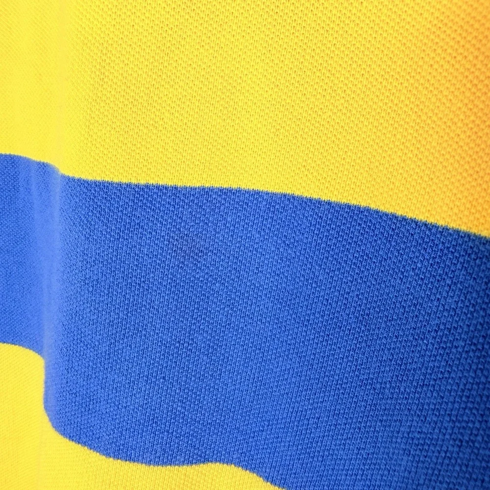 Ralph Lauren Youth Yellow Blue Striped Short Sleeve Rugby Polo Shirt SZ- M 10/12